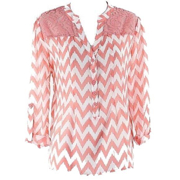 No Boundaries Sz M 7-9 Coral Orange White Zig Zag Lace Insert Poly Tab Top - Picture 1 of 5
